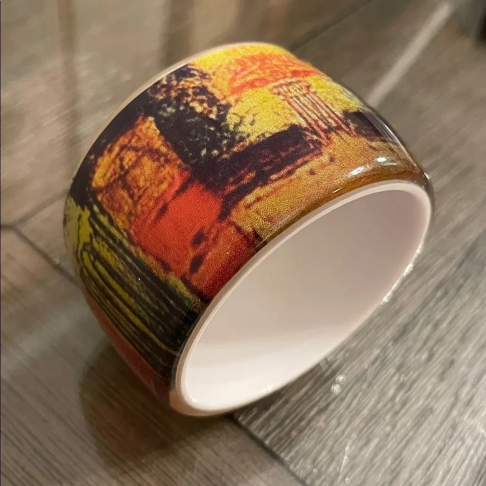 Vintage Colorful Abstract Resin or Acrylic Bangle Bracelet 8 3/8” approx